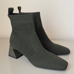 New VIVAIA Square-Toe Perforated Heeled Boots, Dark Green.